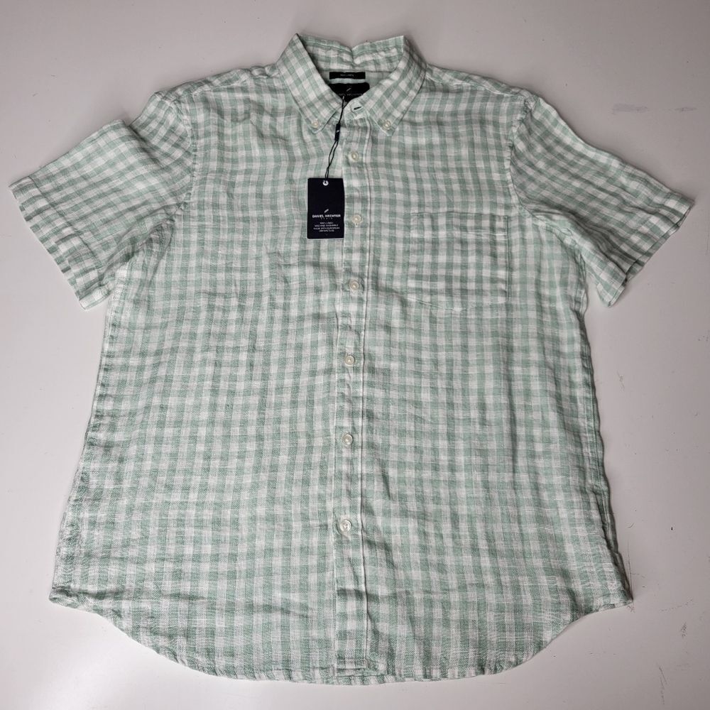 $120 PARIS DANIEL HECHTER MODERN FIT LINEN GREEN BUTTON DOWN SHIRT L LARGE NWT